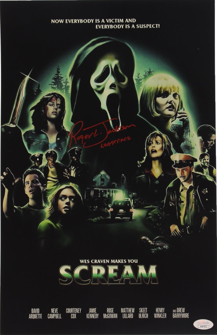 Poster SCREAM avec autographe de Roger Jackson aka Ghostface JSA