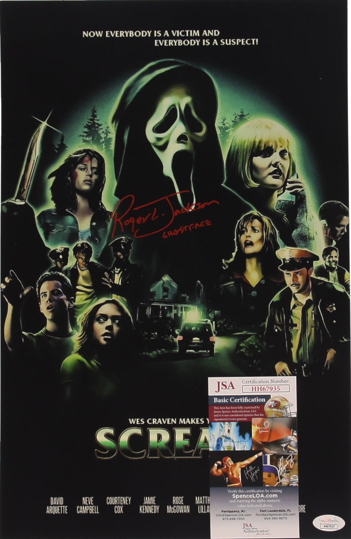 Poster SCREAM avec autographe de Roger Jackson aka Ghostface JSA