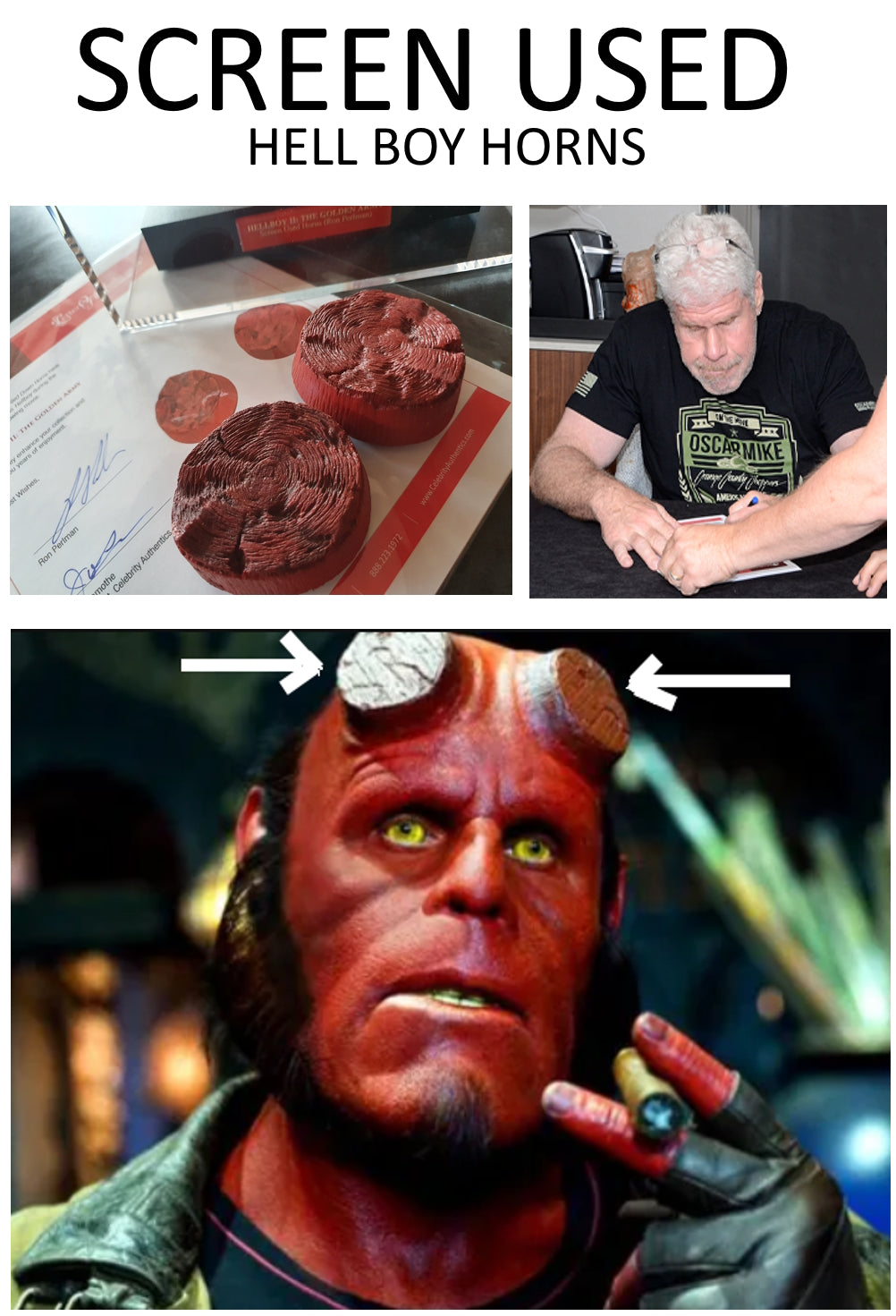 Hellboy II cornes vues à l'écran avec signature Ron Perlman