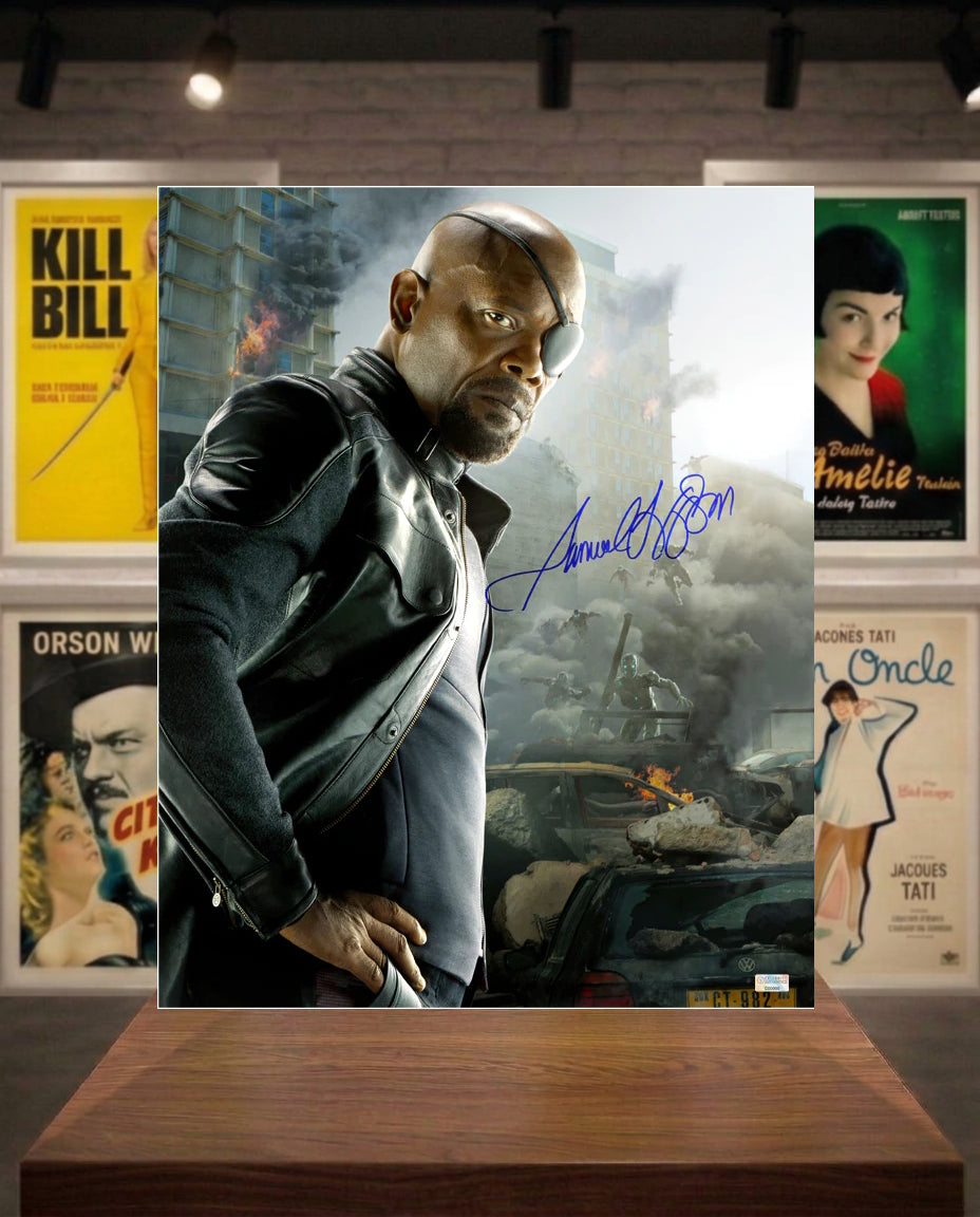 Signature Samuel L. Jackson sur photo 40x50 Nick Fury Avengers