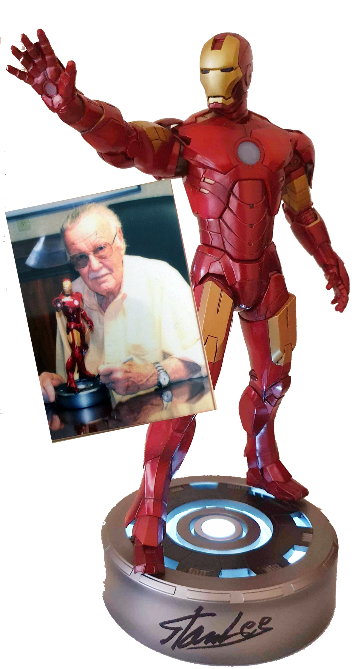 Autographe de Stan Lee sur figurine Iron Man Mark IV Kotobukiya
