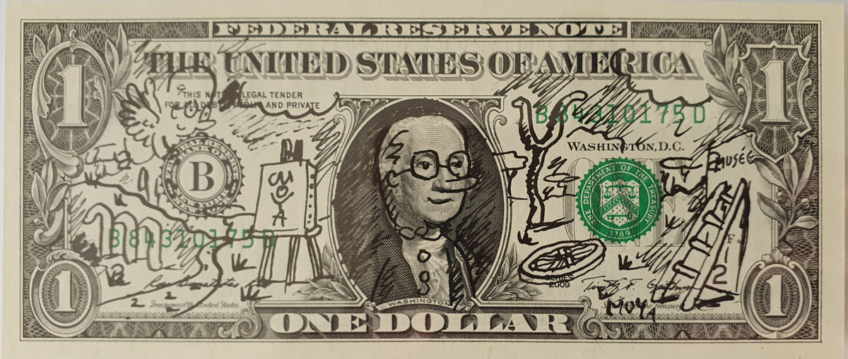 Street art sur billet de $1 Patrick Moya