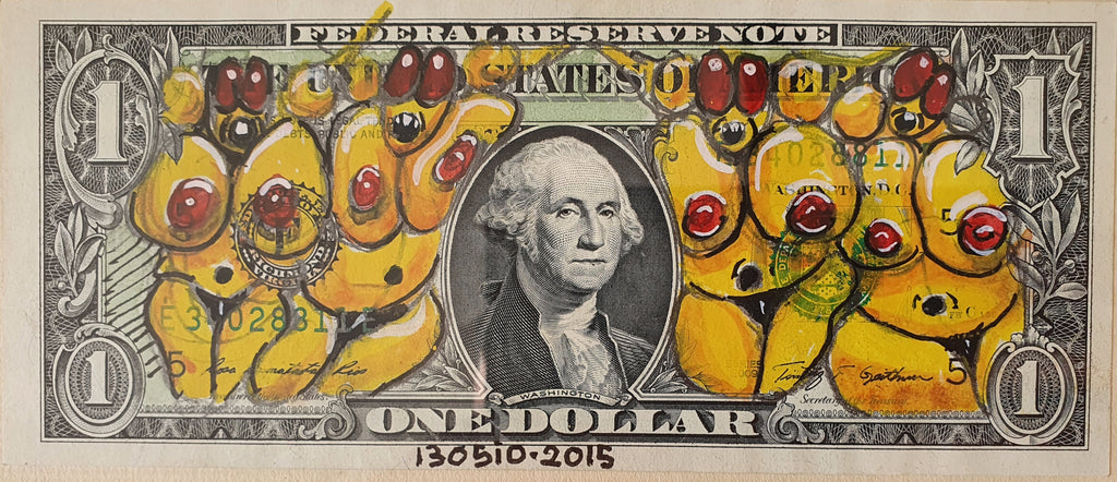 Street art sur billet de $1 par l'artiste 1305iO - Ladies bananas
