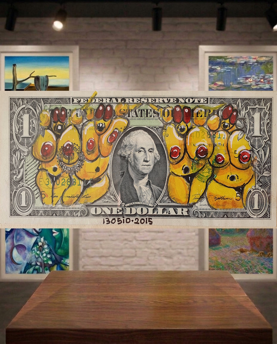 Street art sur billet de $1 par l'artiste 1305iO - Ladies bananas