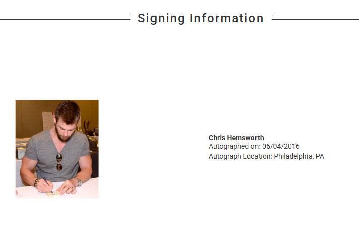 Autographe de Chris Hemsworth + Mjolnir édition limitée - Celebrity Authentics Marvel Avengers