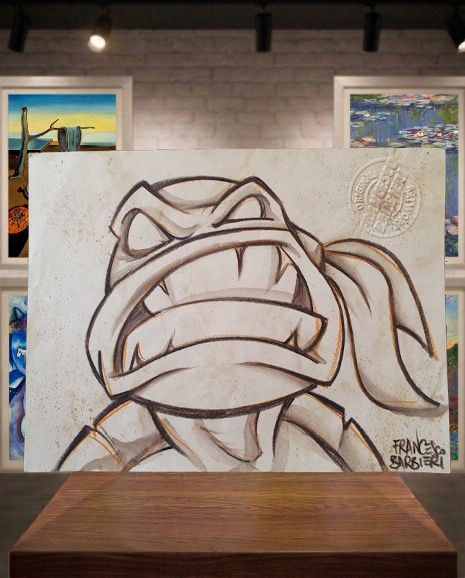 Tortue Ninja fâchée. Dessin original.
