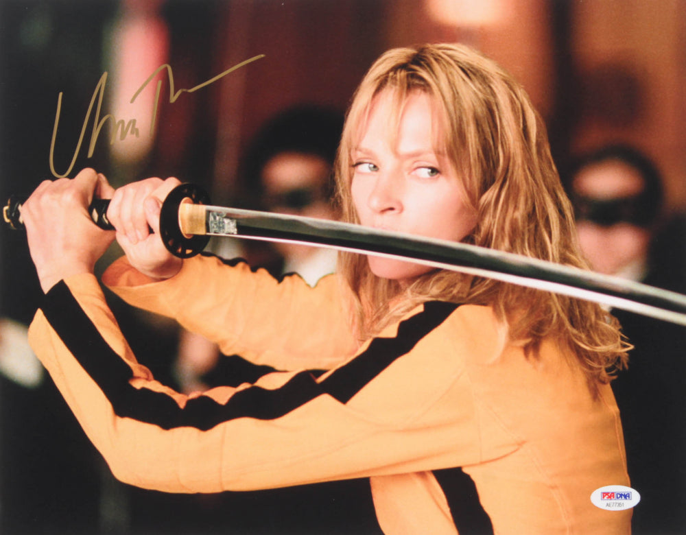 Autographe Uma Thurman sur photo KILL BILL. Certificat d'authenticité