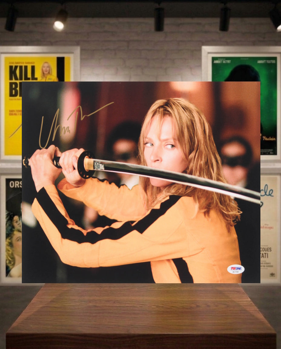 Autographe Uma Thurman sur photo KILL BILL. Certificat d'authenticité