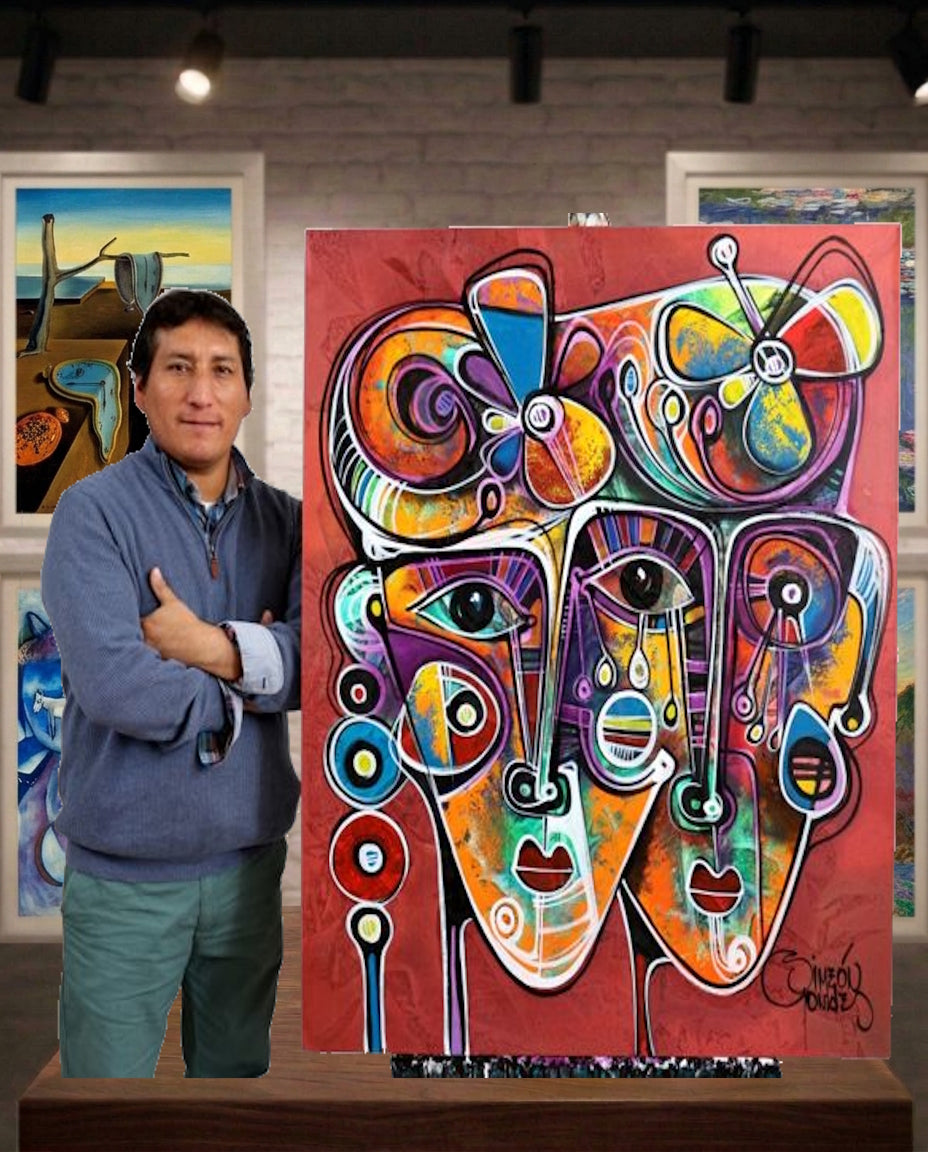 100x120 Acrylique "Viviendo en el Paraiso Azul" Simeon Gonzales