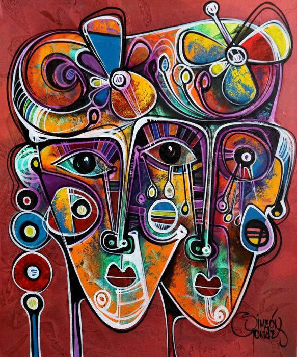 100x120 Acrylique "Viviendo en el Paraiso Azul" Simeon Gonzales