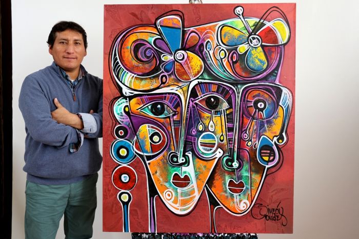 100x120 Acrylique "Viviendo en el Paraiso Azul" Simeon Gonzales