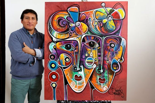 100x120 Acrylique "Viviendo en el Paraiso Azul" Simeon Gonzales