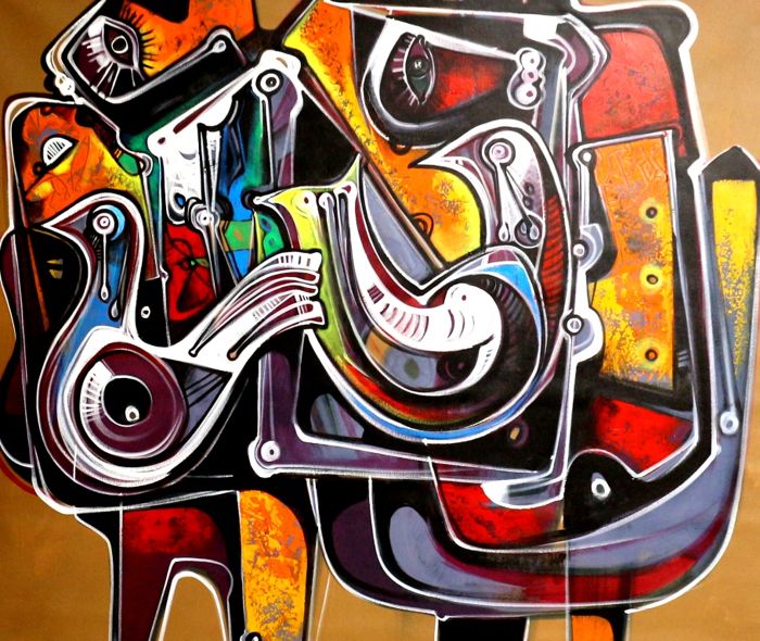 150x120 Acrylique Palomas de Paz y Amor par Simeon Gonzales