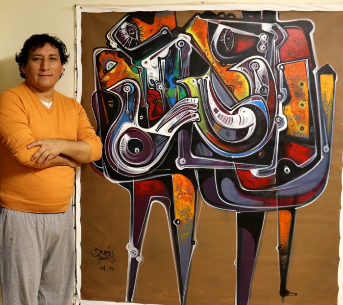 150x120 Acrylique Palomas de Paz y Amor par Simeon Gonzales