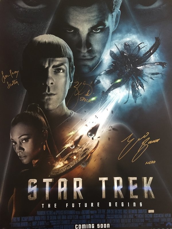 101x68 STAR TREK movie poster signed 3 times BANA PEGG QUINTO COA photo proof