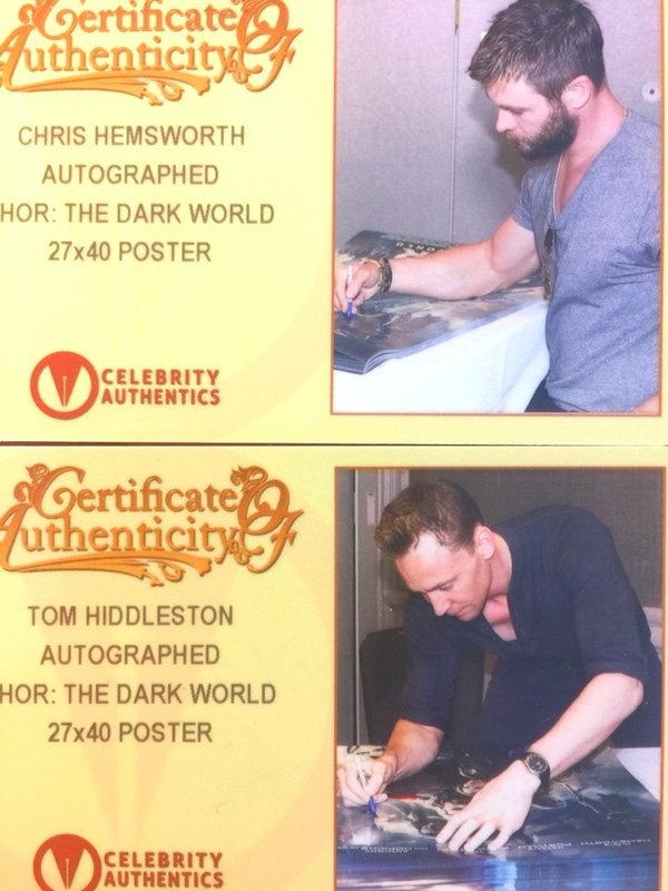 Affiche 101x68 THOR signée Hemsworth et Hiddleston Avengers