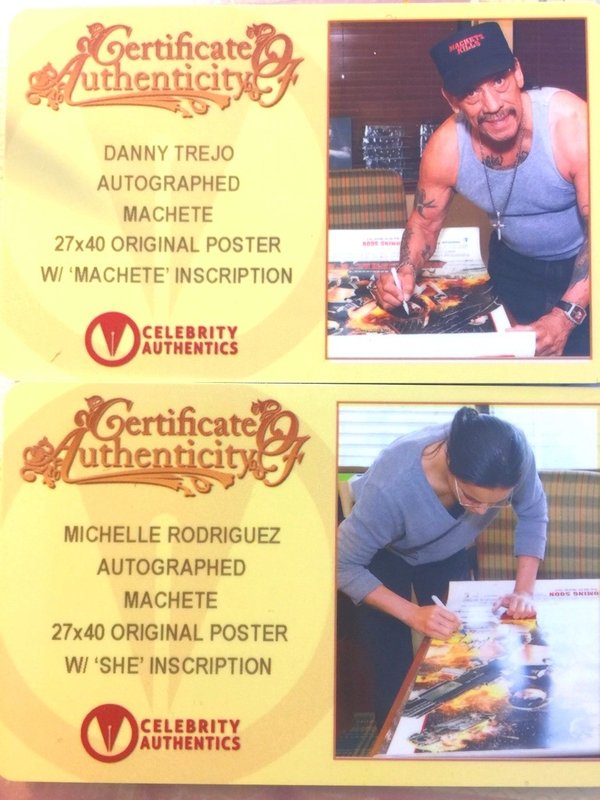 101x68 MACHETE movie poster signed by Danny Trejo et Michelle Rodriguez