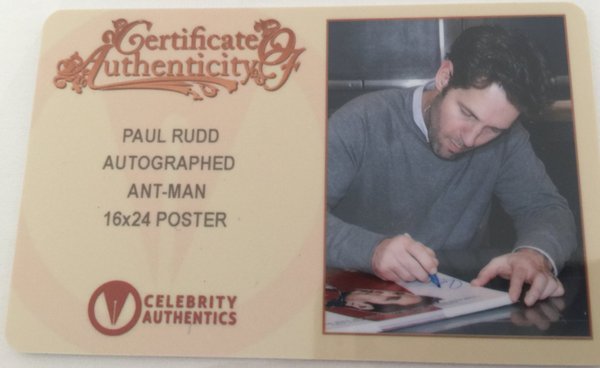 40x61 Poster Antman Marvel Avengers signé par Paul Rudd COA