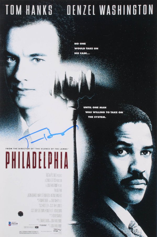 Poster film PHILADELPHIA 30x45 signé par Tom Hanks