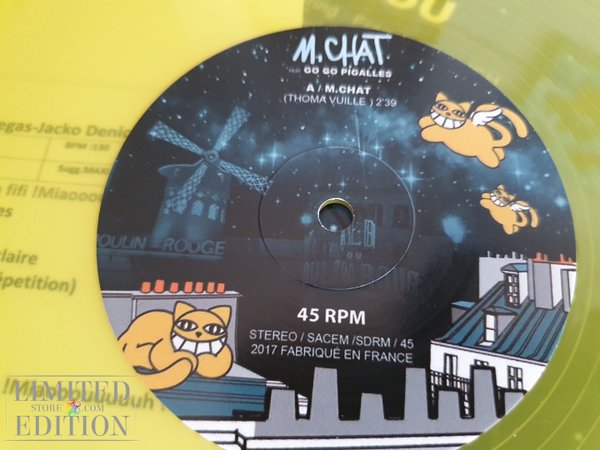 Dessin du street-artist Thoma Vuille sur pochette disque vinyl de M CHAT