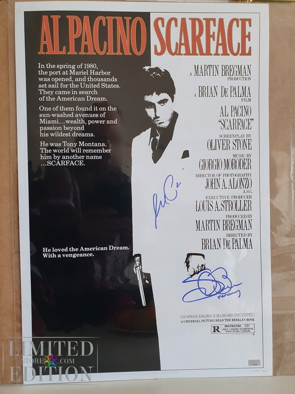 Al Pacino et Steven Bauer signed Scarface movie poster !