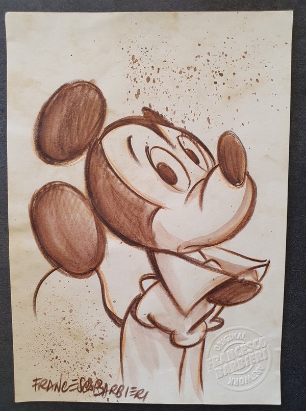 Mickey dubitatif, Disney. Dessin original.