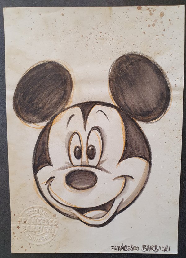 Mickey souriant, Disney. Dessin original.